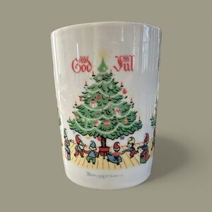 Vintage God Jul Berggren Swedish Dancing Elves Gnomes Mug Cup Merry Christmas